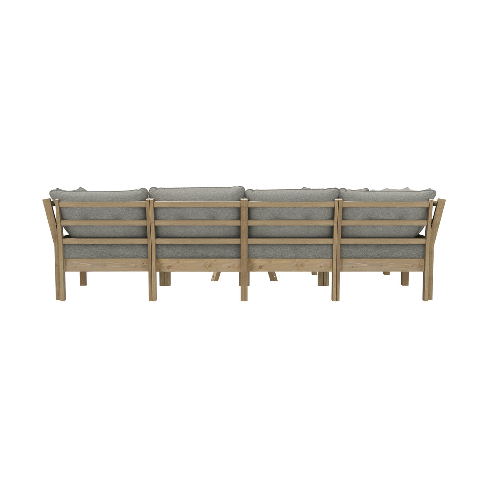 7‑Seater Outdoor Sofa Set Beige – Wood Frame, Cushions & Coffee Table