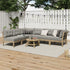 7‑Seater Outdoor Sofa Set Beige – Wood Frame, Cushions & Coffee Table