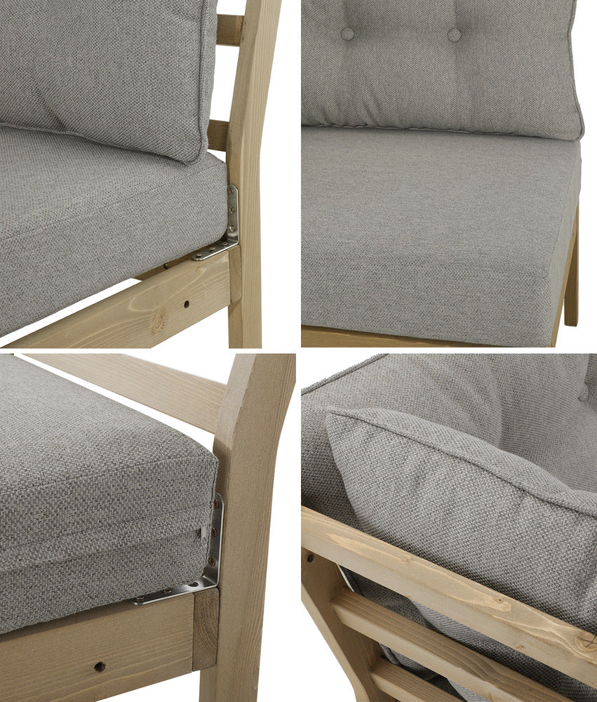 7‑Seater Outdoor Sofa Set Beige – Wood Frame, Cushions & Coffee Table