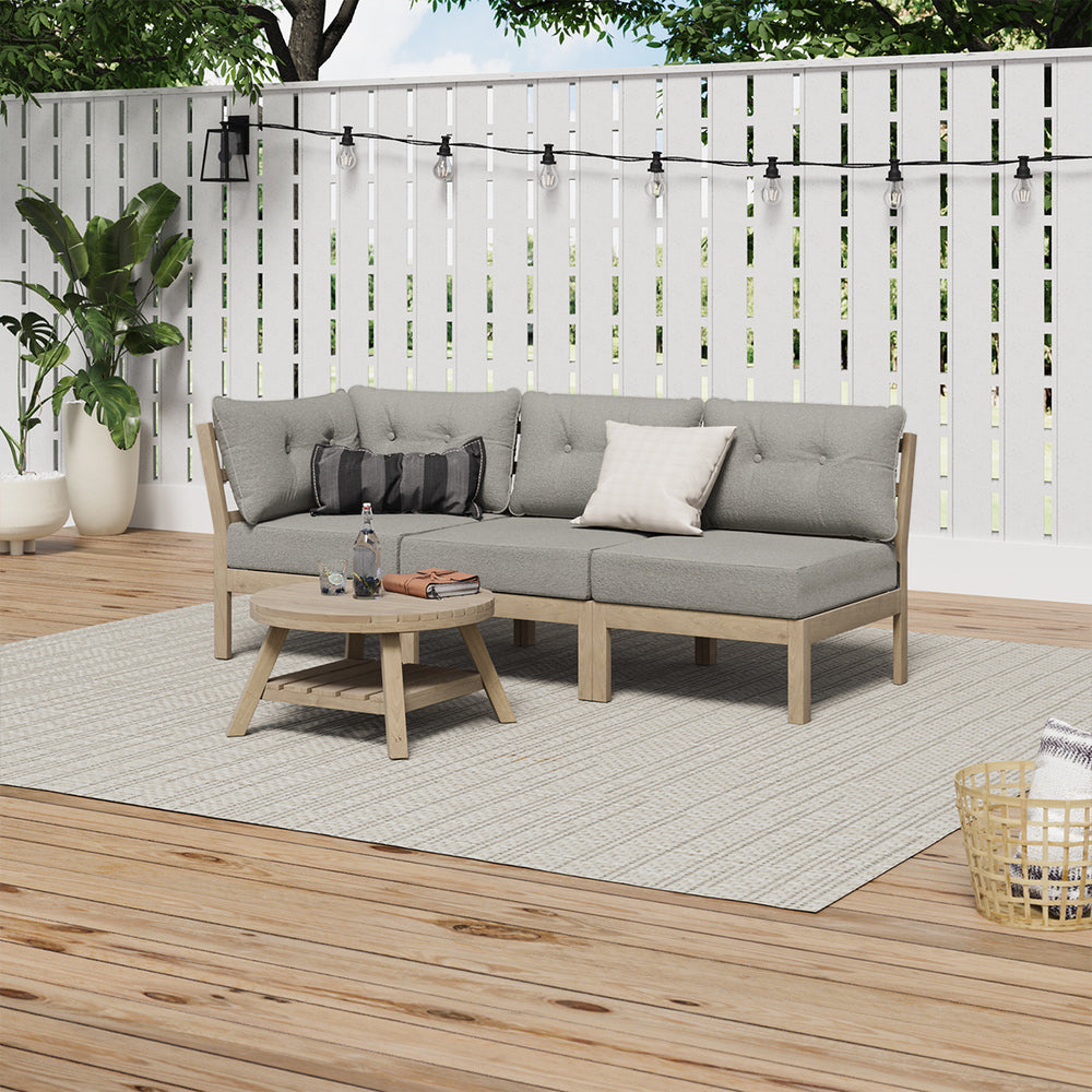 3 Seater Outdoor Sofa Set Wooden Lounge Patio Furniture Beige