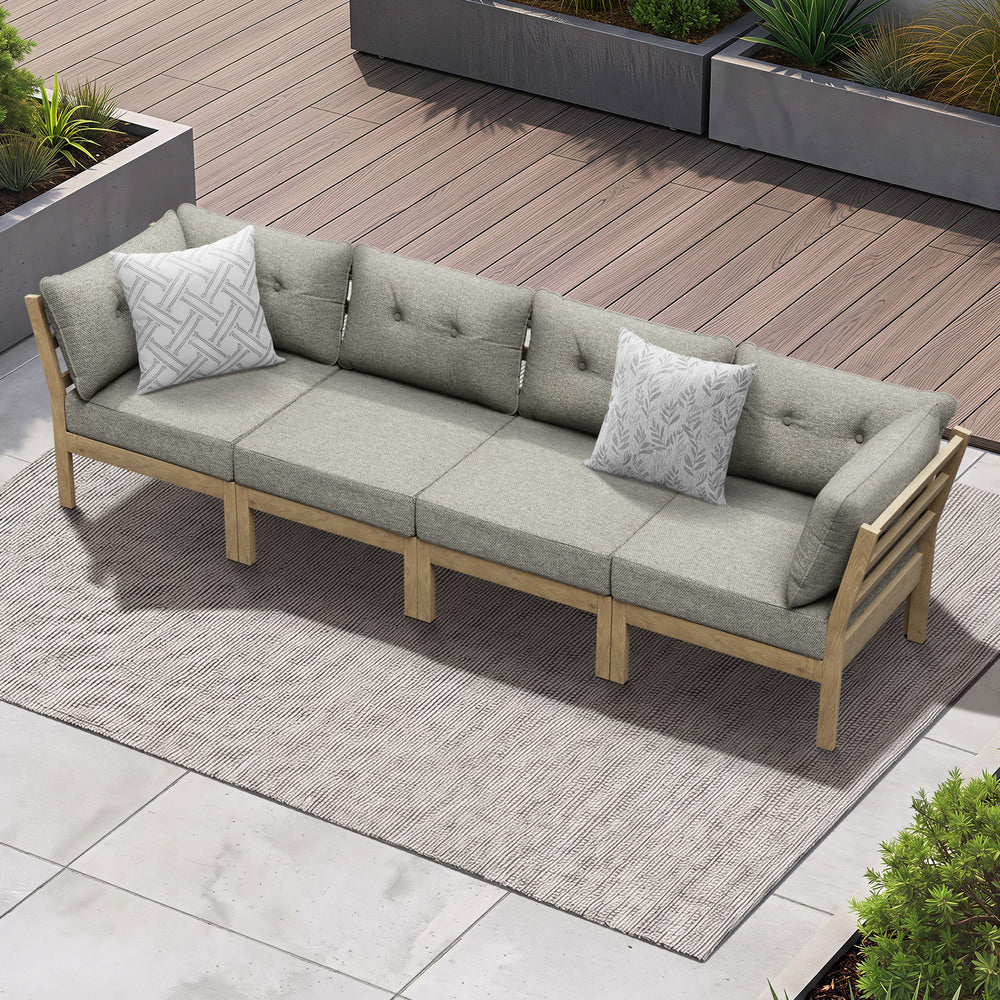 4-Piece Beige Outdoor Sofa Set, Wood Frame, Patio Furniture Set