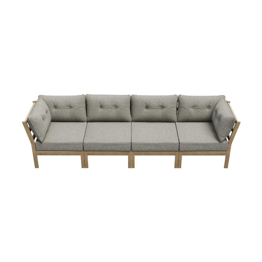 4-Piece Beige Outdoor Sofa Set, Wood Frame, Patio Furniture Set