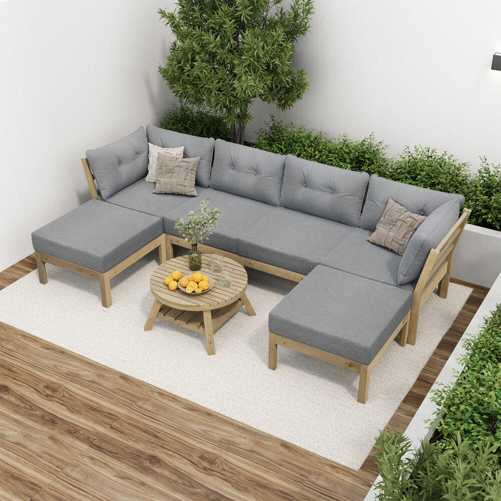 7 Piece Outdoor Lounge Sofa Set Garden Furniture Grey