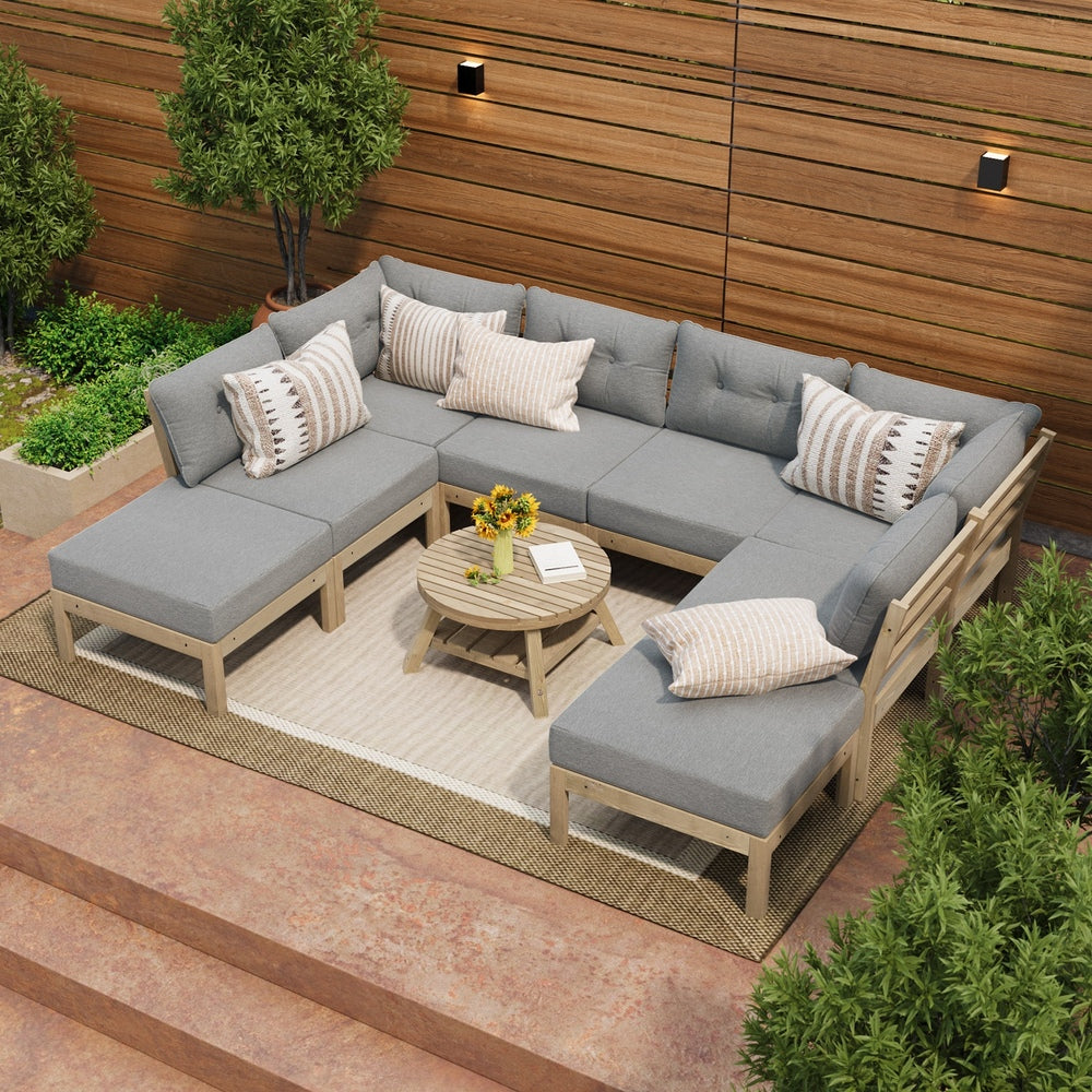 9PCS Outdoor Sofa Set Lounge Setting Table Chair Grey