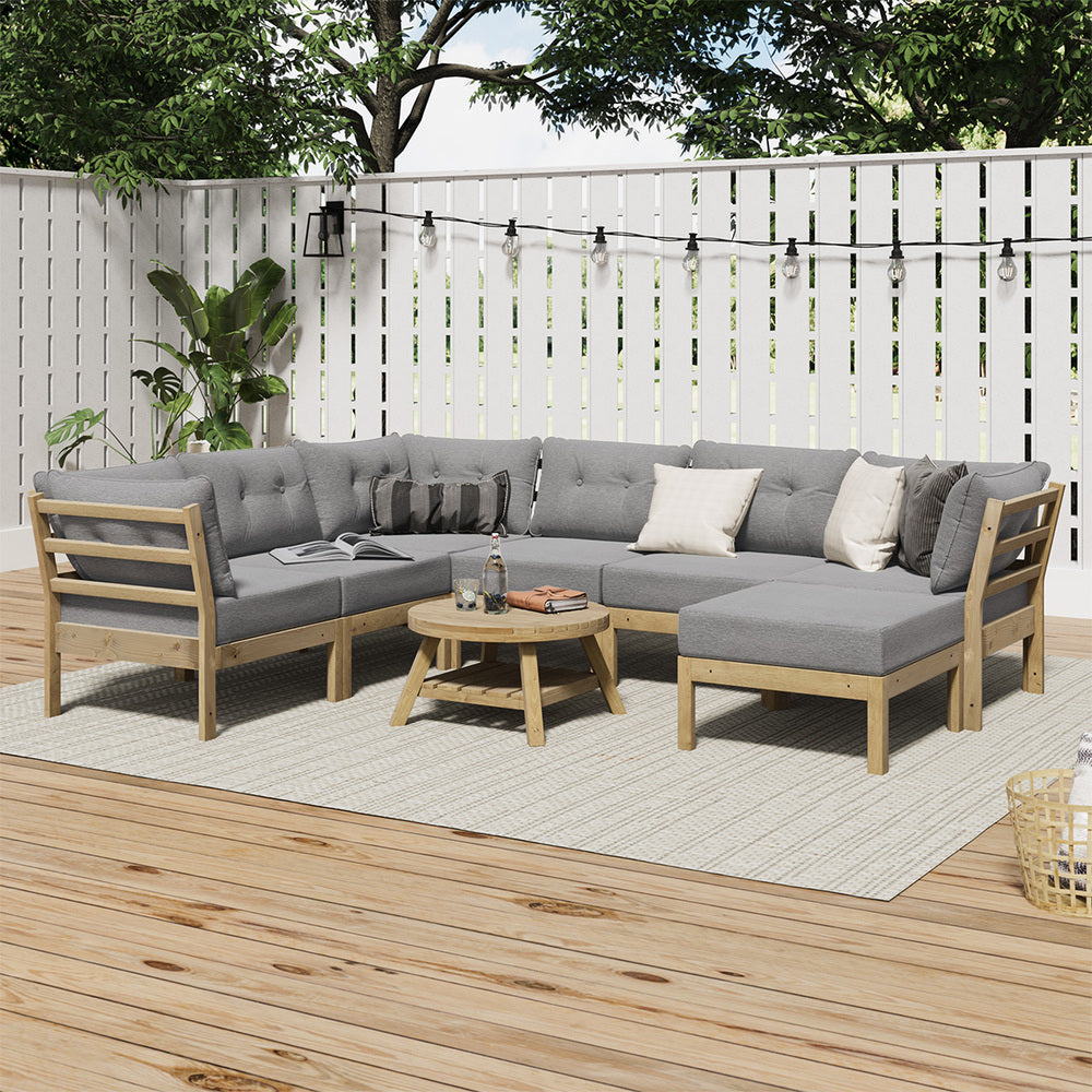 8PCS Outdoor Sofa Set Lounge Setting Table Chair Grey