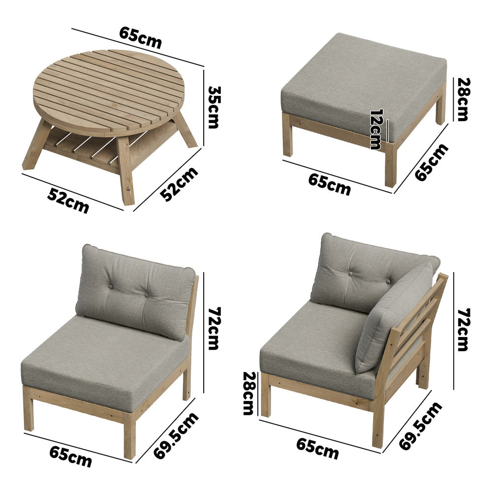 7 Piece Outdoor Sofa Set 6-Seater Lounge Setting Grey