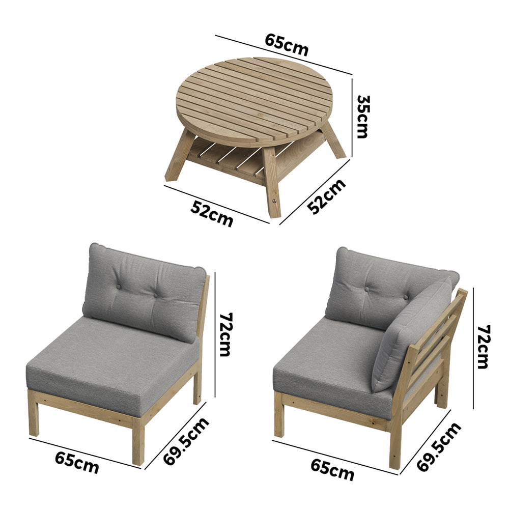 4-Piece Outdoor Sofa Set with Coffee Table, Wood Frame, Grey Tone
