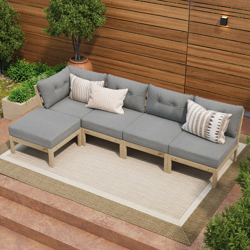5 Piece Outdoor Sofa Set Lounge Setting Garden Grey