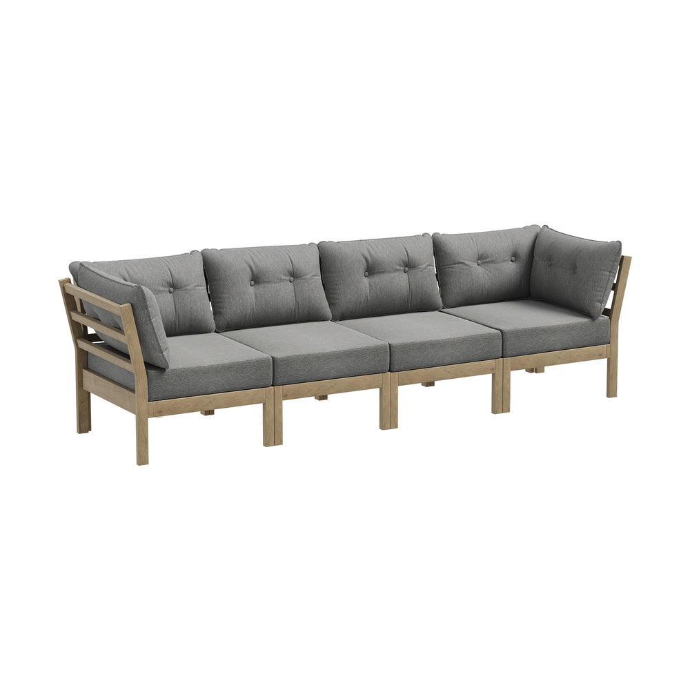 4-Piece Grey Outdoor Sofa Set, Wood Frame, Patio Furniture, 12cm