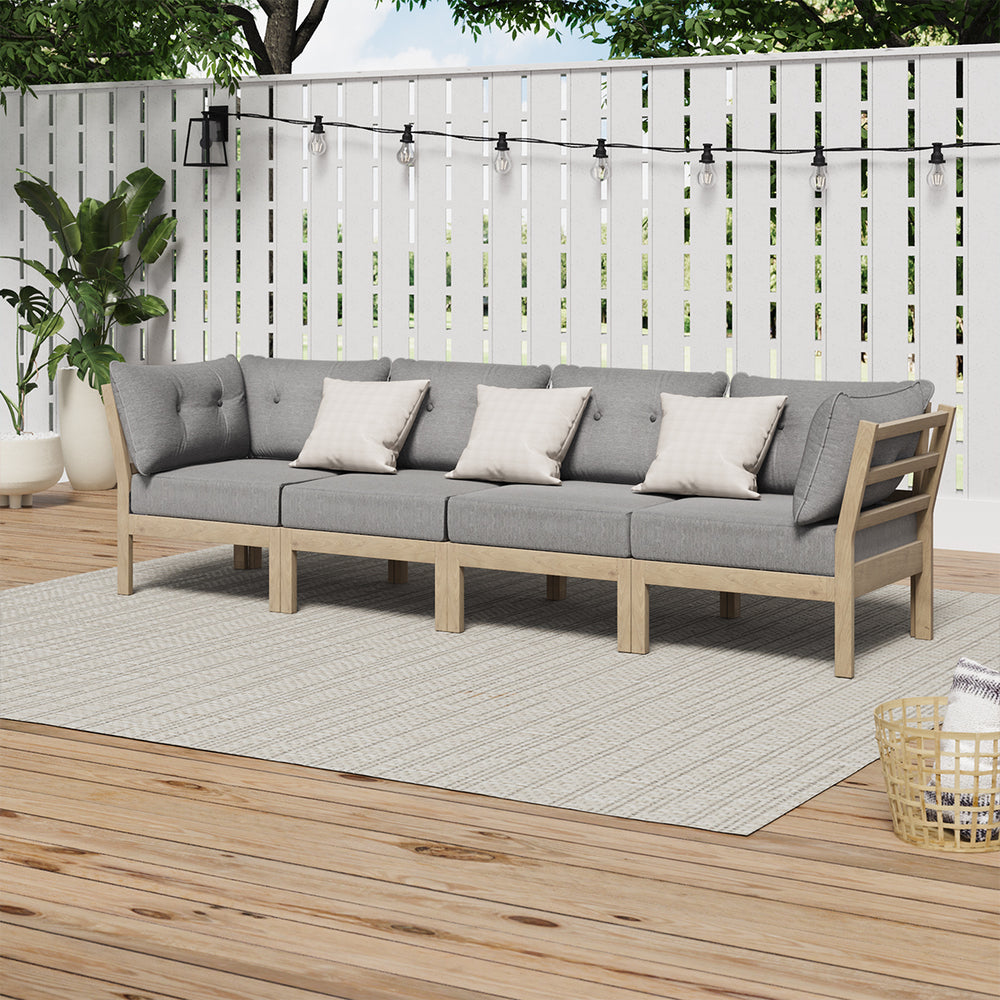 4-Piece Grey Outdoor Sofa Set, Wood Frame, Patio Furniture, 12cm