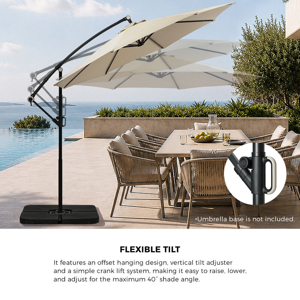 Livsip 3m Cantilever Umbrella, 360° Rotation, UPF50+ Protection, Beige