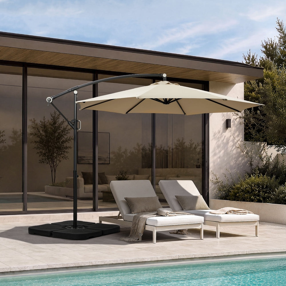 Livsip 3m Cantilever Umbrella, 32-LED Solar Light, 360° Rotation, Beige