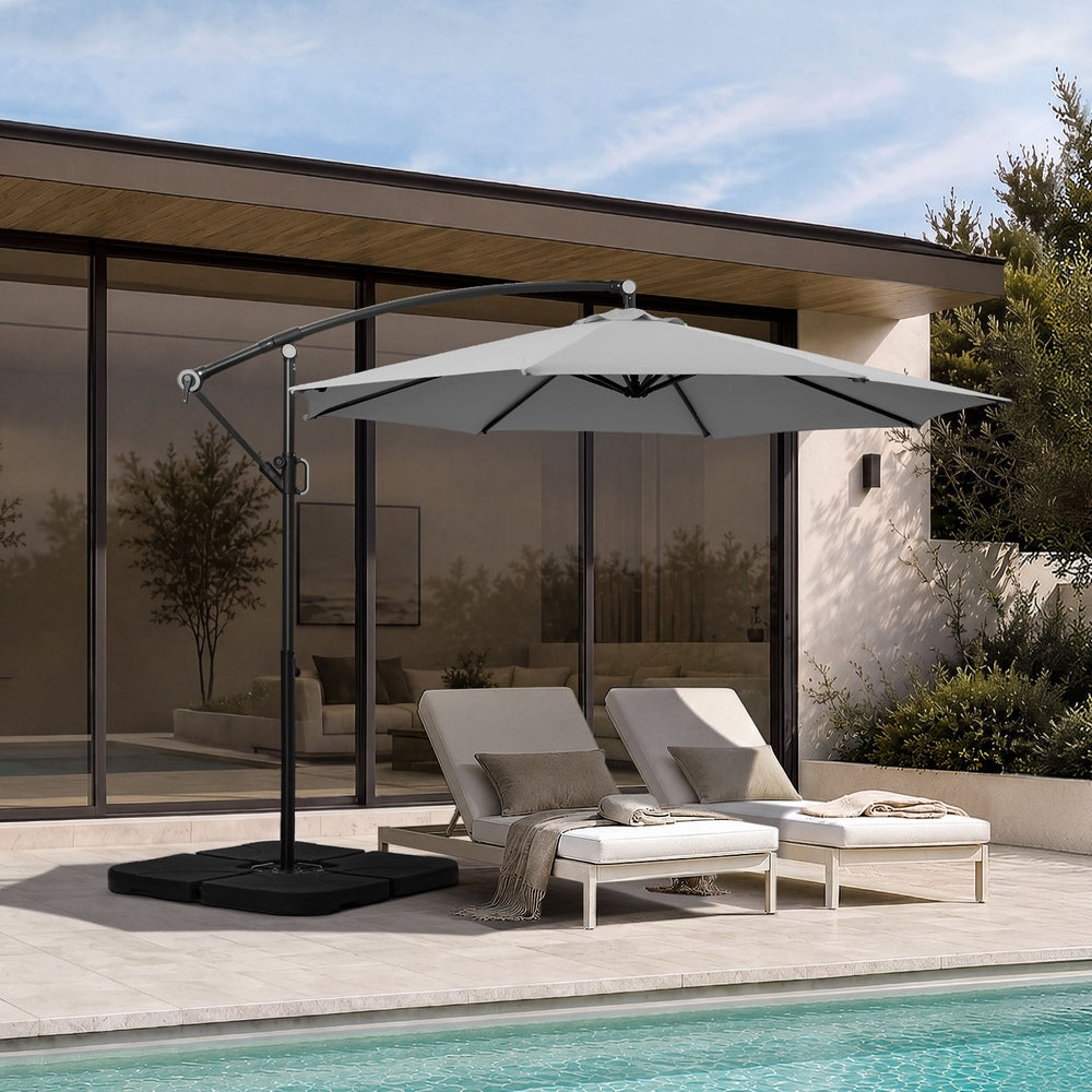 Livsip 3m Cantilever Umbrella, 360° Rotation, 60kg Base Included, Charcoal