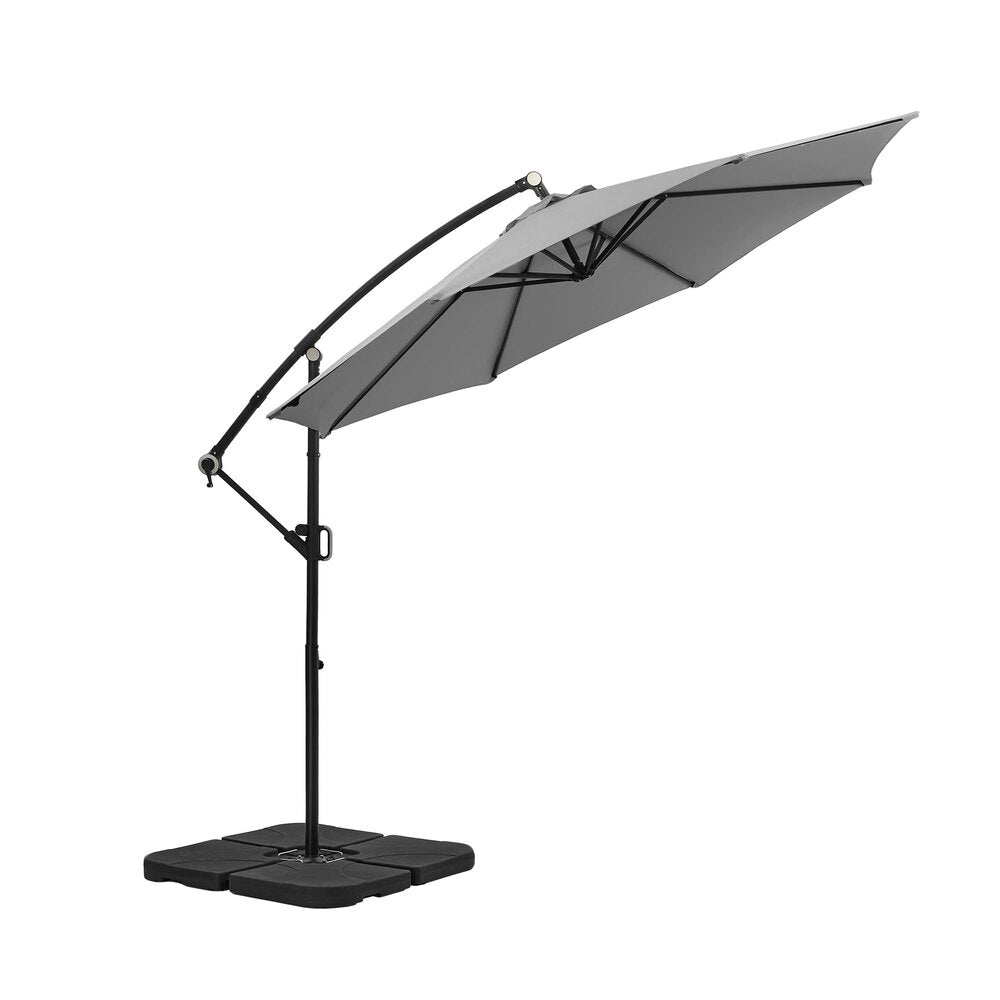 Livsip 3m Cantilever Umbrella, 360° Rotation, 60kg Base Included, Charcoal