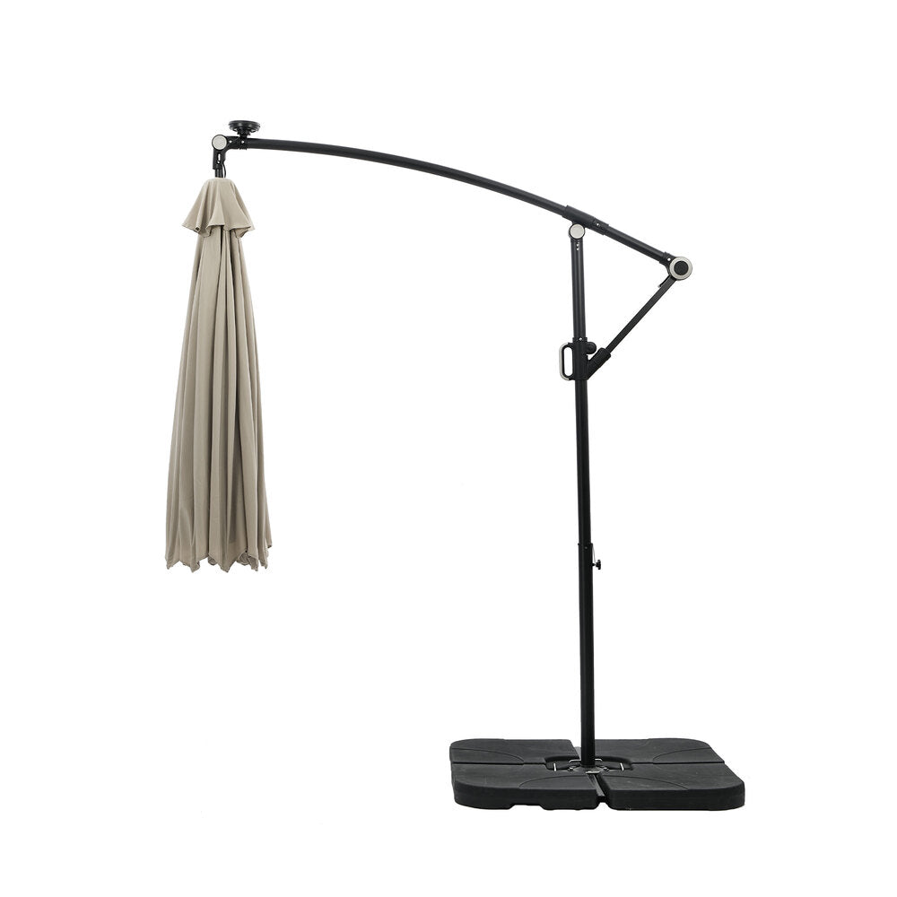 Livsip 3m Cantilever Outdoor Umbrella, 360° Rotation, 32-LED & Base, Beige