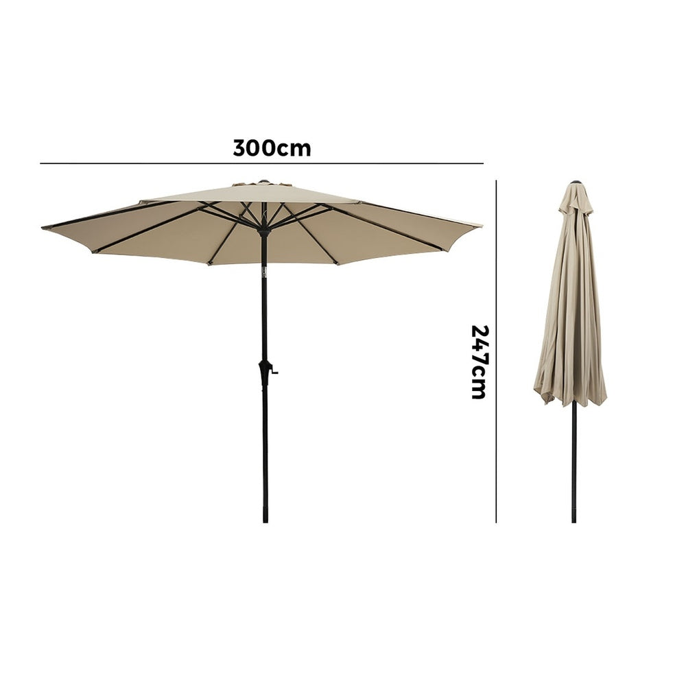 Livsip 3m Garden Shade Outdoor Umbrella with Tilt Adjustment, Beige Canopy