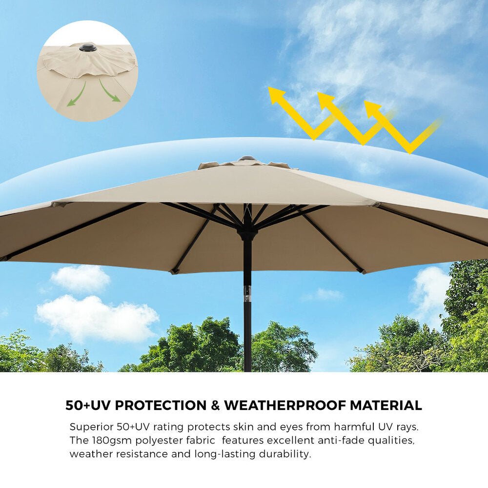 Livsip 3m Garden Shade Outdoor Umbrella with Tilt Adjustment, Beige Canopy