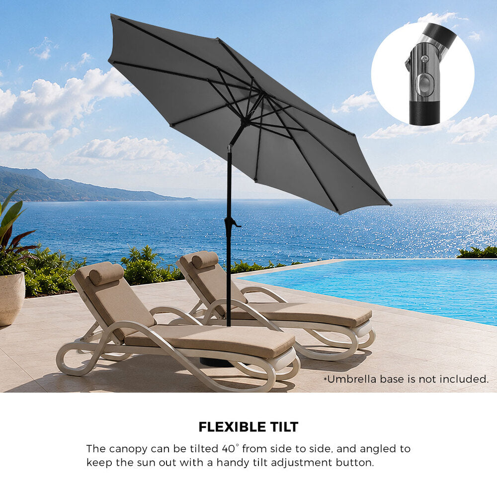 Livsip 3m Garden Shade Outdoor Umbrella with Tilt Adjustment, Charcoal