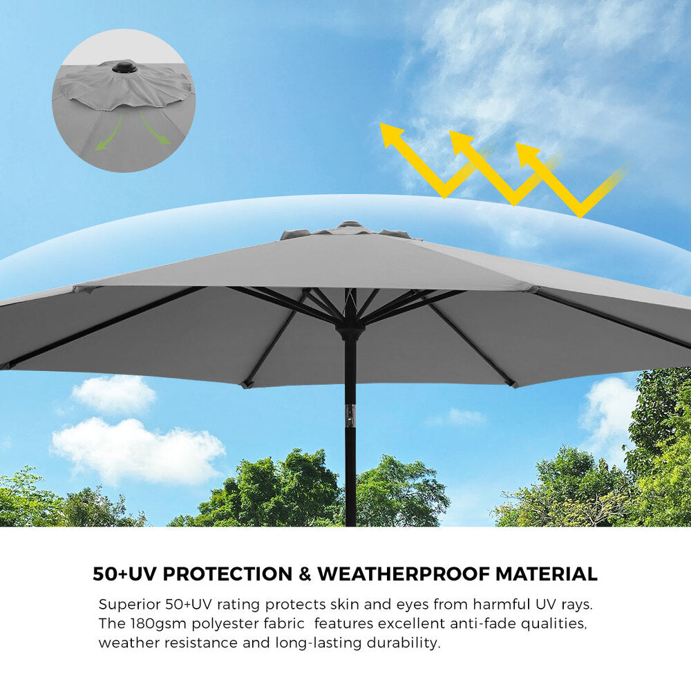 Livsip 3m Garden Shade Outdoor Umbrella with Tilt Adjustment, Charcoal