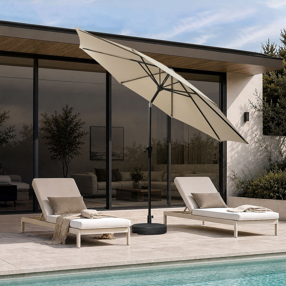 Livsip 3m Garden Shade Outdoor Umbrella with 40° Tilt & Base, Beige Canopy