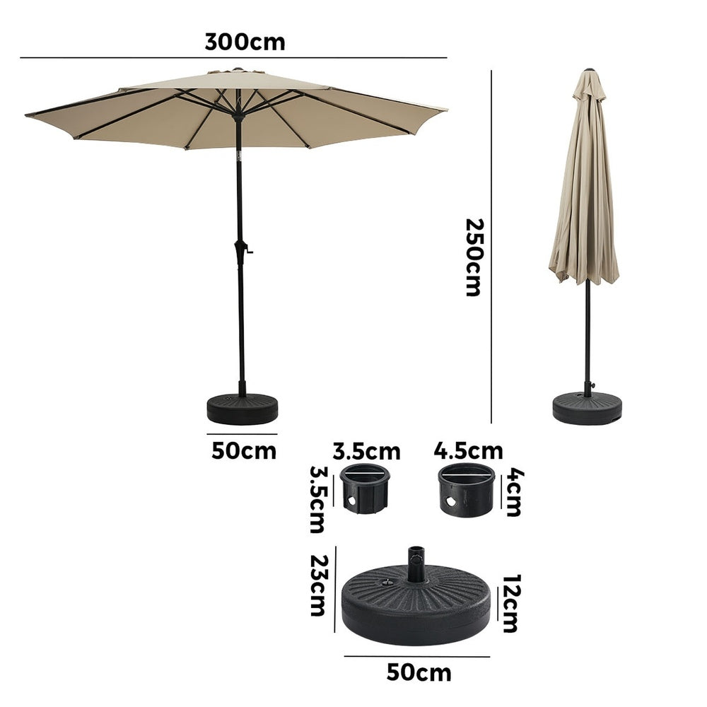 Livsip 3m Garden Shade Outdoor Umbrella with 40° Tilt & Base, Beige Canopy