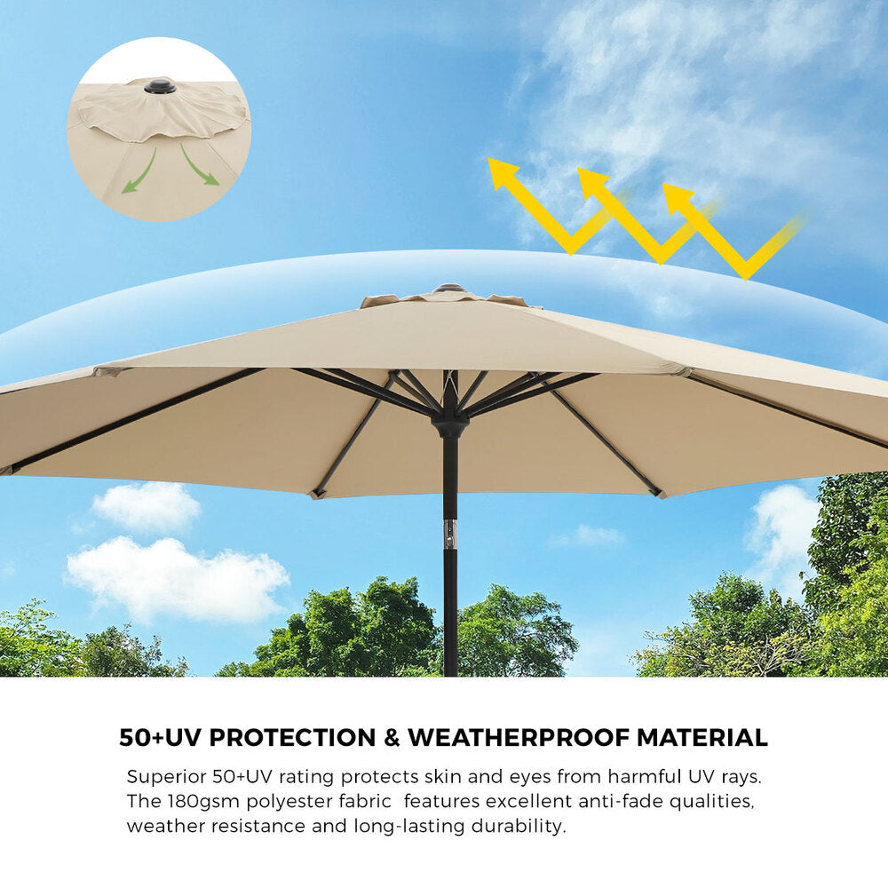 Livsip 3m Garden Shade Outdoor Umbrella with 40° Tilt & Base, Beige Canopy