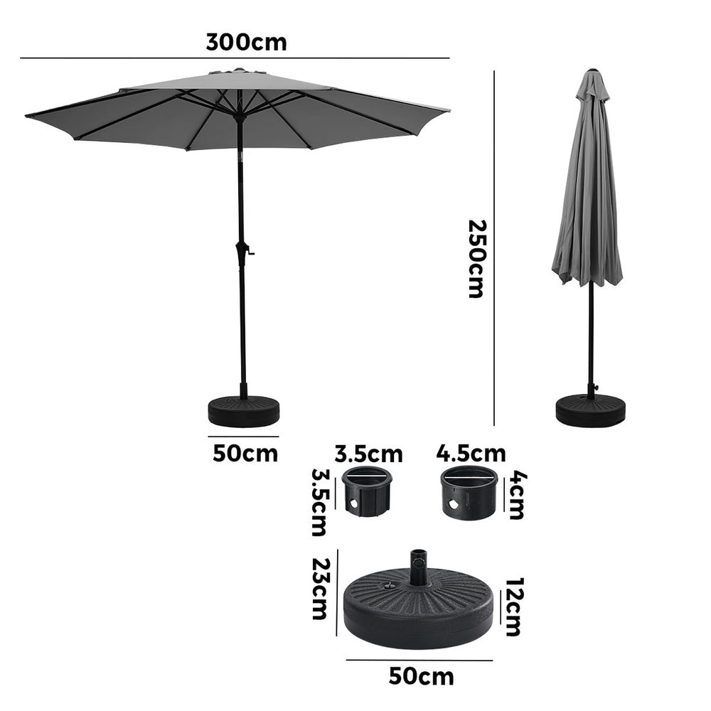Livsip 3m Garden Shade Outdoor Umbrella with 40° Tilt & Base, Charcoal
