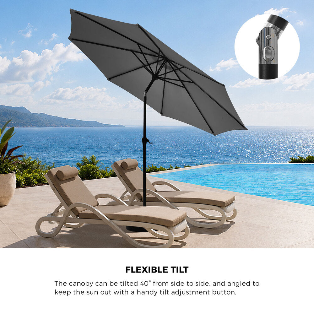Livsip 3m Garden Shade Outdoor Umbrella with 40° Tilt & Base, Charcoal