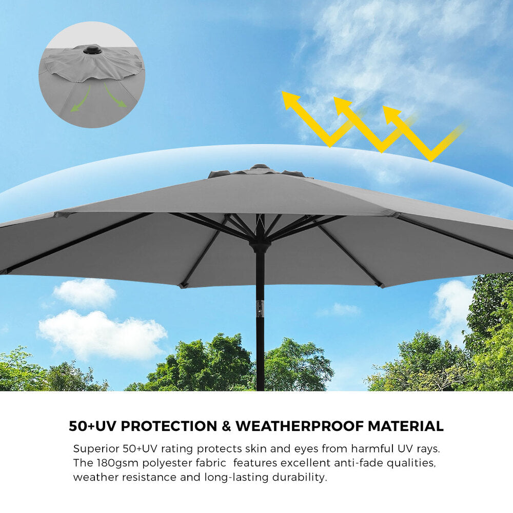 Livsip 3m Garden Shade Outdoor Umbrella with 40° Tilt & Base, Charcoal