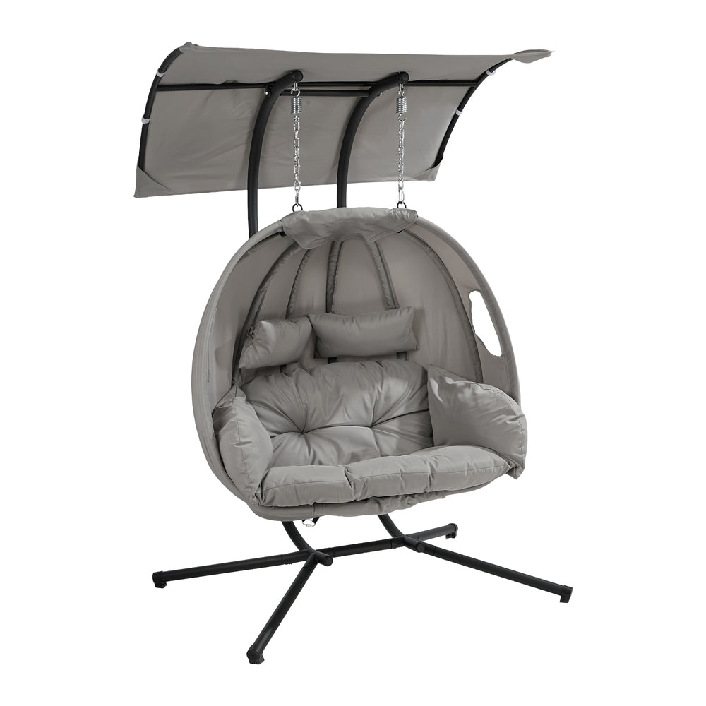 Livsip 2 Seater Hanging Swing Chair Patio Lounge with Adjustable Canopy Grey