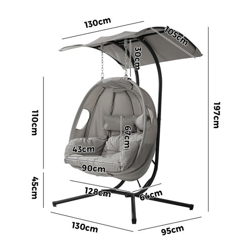 Livsip 2 Seater Hanging Swing Chair Patio Lounge with Adjustable Canopy Grey