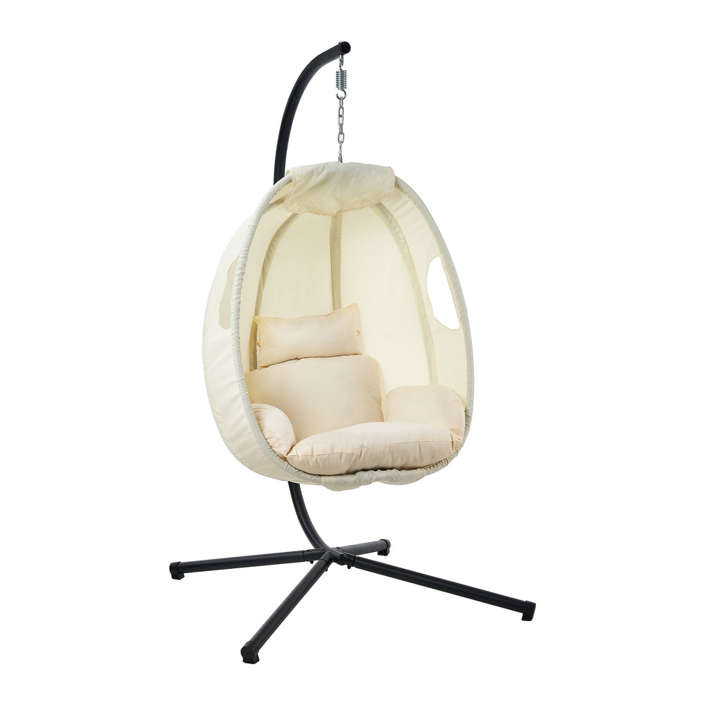 Livsip Outdoor Egg Hanging Chair Swing Seat with Stand Cushions Beige