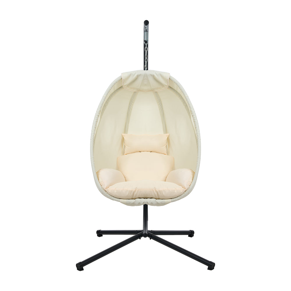 Livsip Outdoor Egg Hanging Chair Swing Seat with Stand Cushions Beige