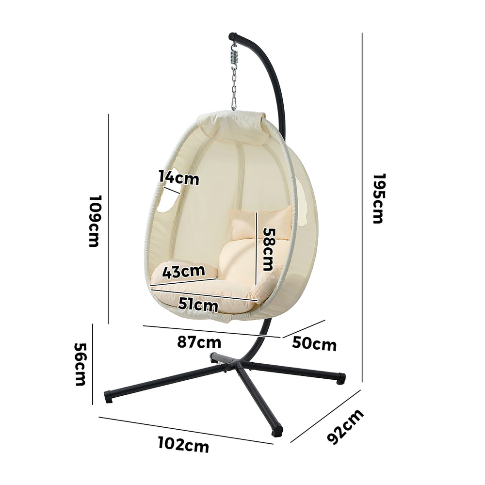 Livsip Outdoor Egg Hanging Chair Swing Seat with Stand Cushions Beige