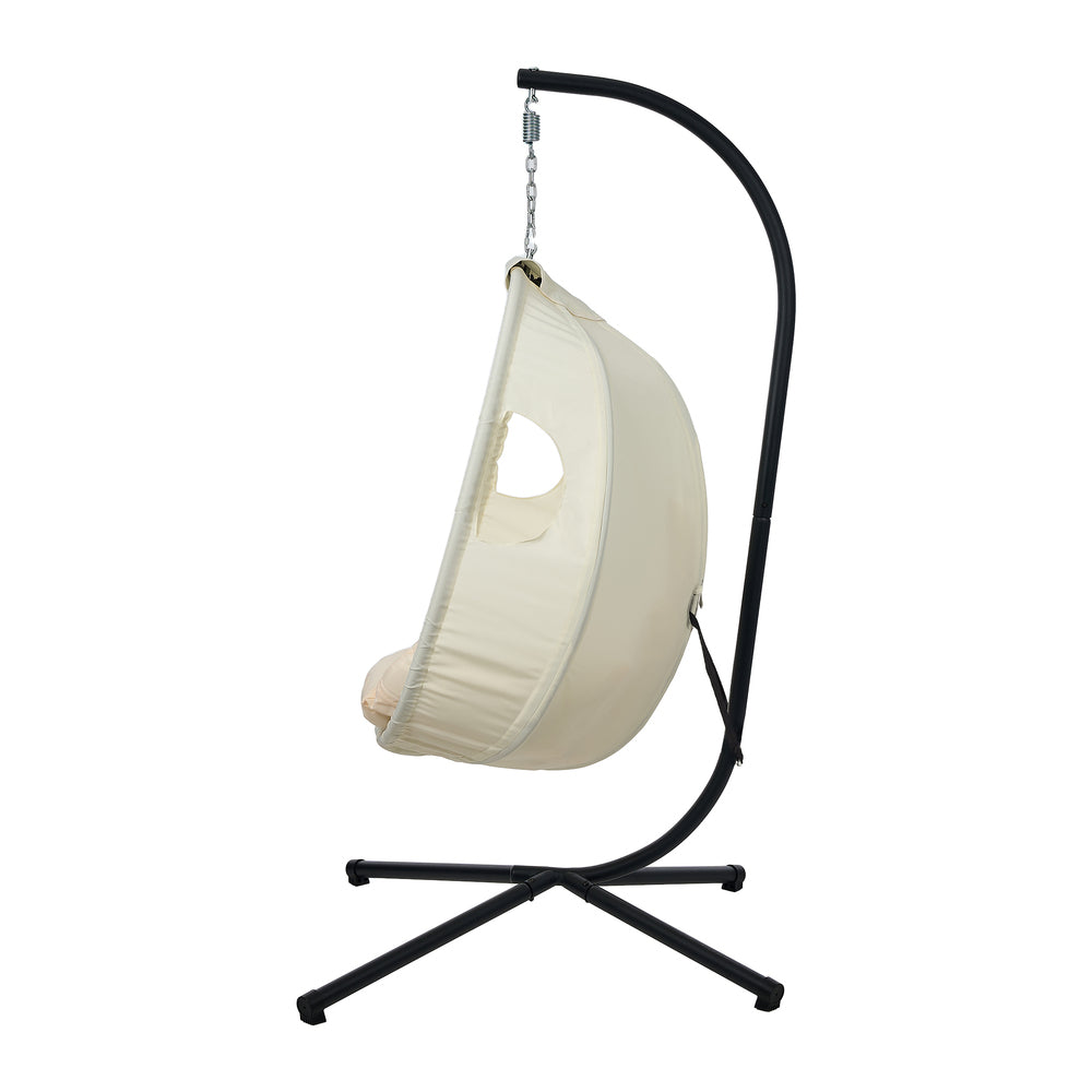 Livsip Outdoor Egg Hanging Chair Swing Seat with Stand Cushions Beige
