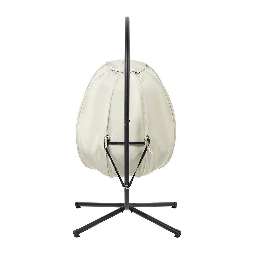 Livsip Outdoor Egg Hanging Chair Swing Seat with Stand Cushions Beige