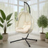 Livsip Outdoor Egg Hanging Chair Swing Seat with Stand Cushions Beige