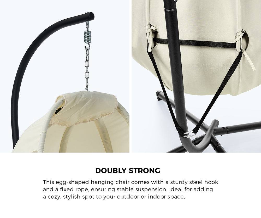 Livsip Outdoor Egg Hanging Chair Swing Seat with Stand Cushions Beige
