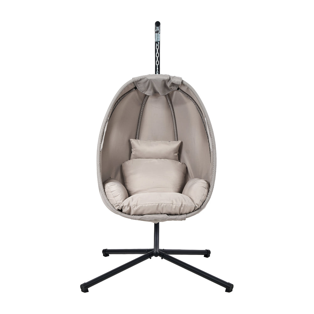 Livsip Outdoor Egg Hanging Chair Swing Seat with Stand Cushions Grey