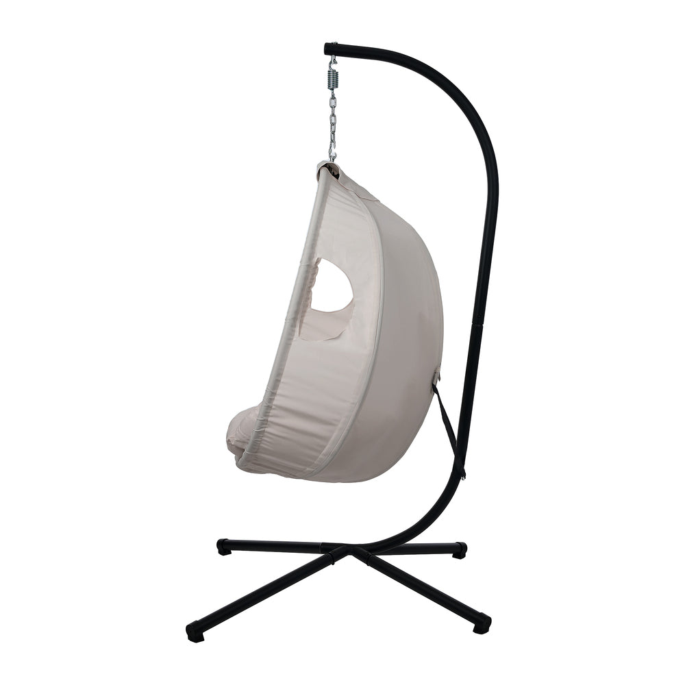 Livsip Outdoor Egg Hanging Chair Swing Seat with Stand Cushions Grey