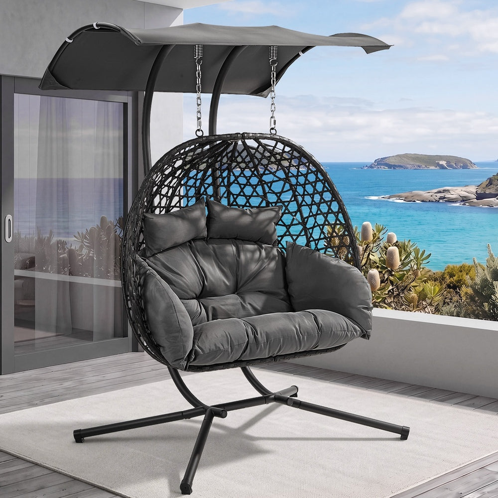 Swing Chair 2 Seater Hanging Egg Chair with Adjustable Canopy Black