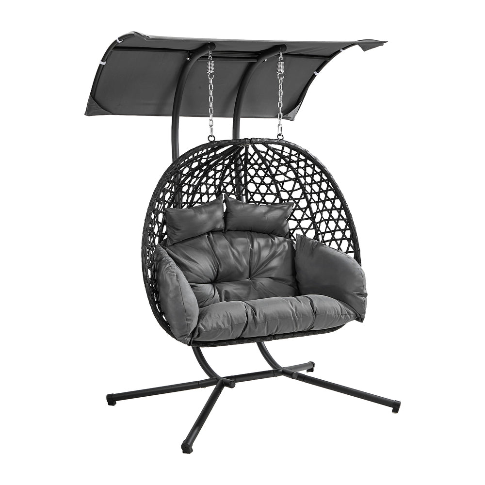 Swing Chair 2 Seater Hanging Egg Chair with Adjustable Canopy Black
