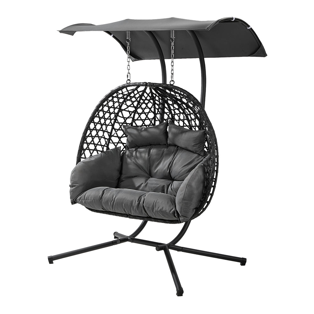 Swing Chair 2 Seater Hanging Egg Chair with Adjustable Canopy Black
