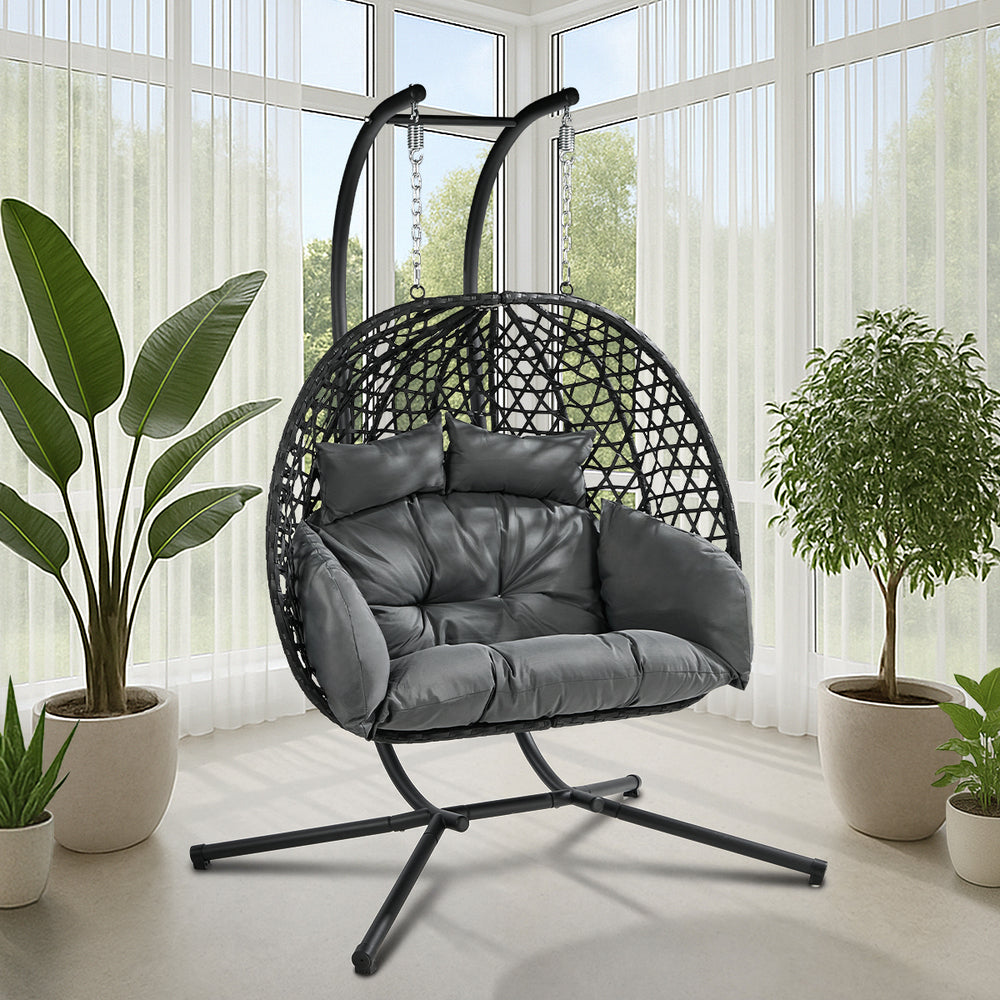 Swing Chair 2 Seater Hanging Egg Chair with Adjustable Canopy Black