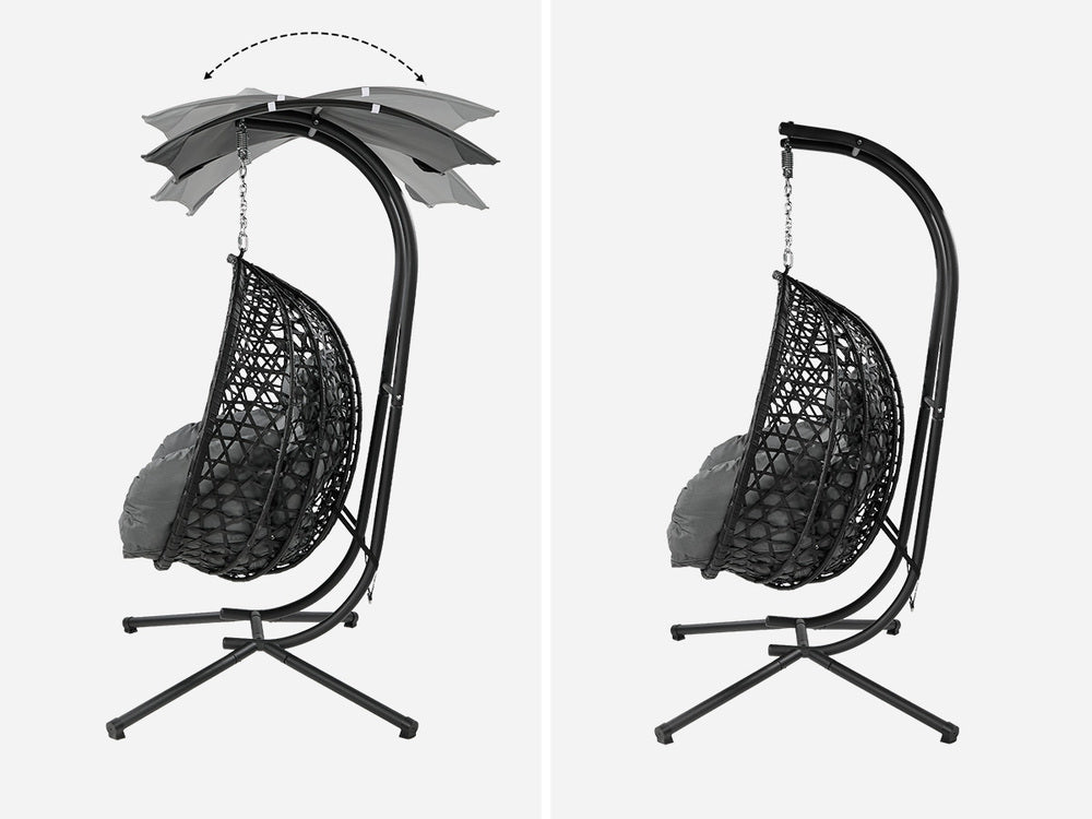 Swing Chair 2 Seater Hanging Egg Chair with Adjustable Canopy Black