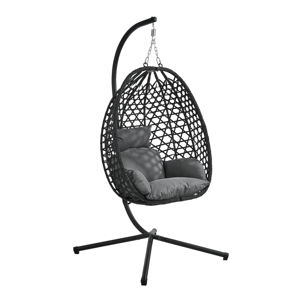 Livsip Rattan Hanging Egg Chair with Steel Stand, Black, Free-Standing