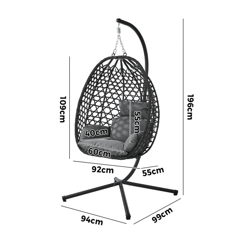 Livsip Rattan Hanging Egg Chair with Steel Stand, Black, Free-Standing