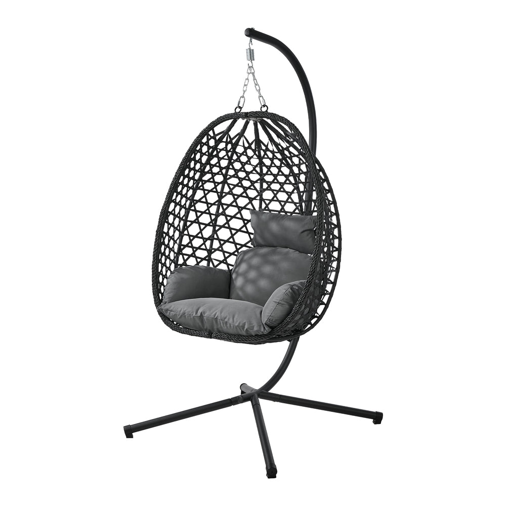 Livsip Rattan Hanging Egg Chair with Steel Stand, Black, Free-Standing