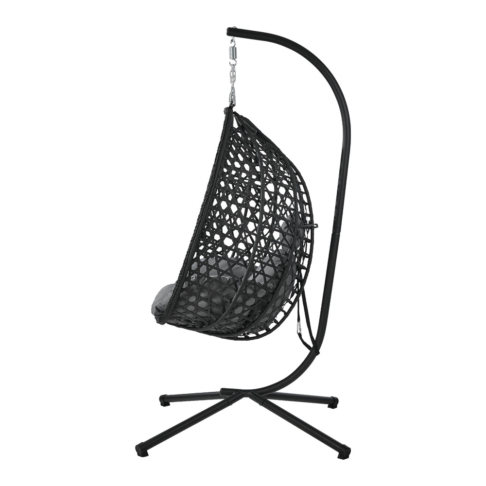 Livsip Rattan Hanging Egg Chair with Steel Stand, Black, Free-Standing