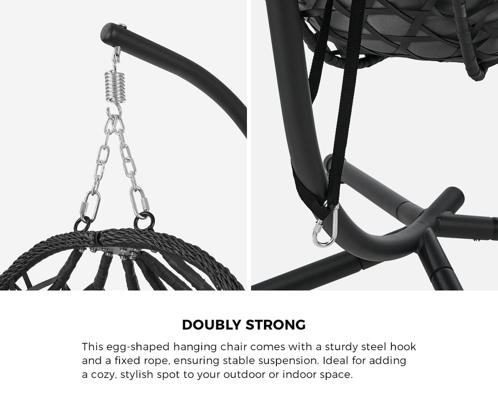Livsip Rattan Hanging Egg Chair with Steel Stand, Black, Free-Standing